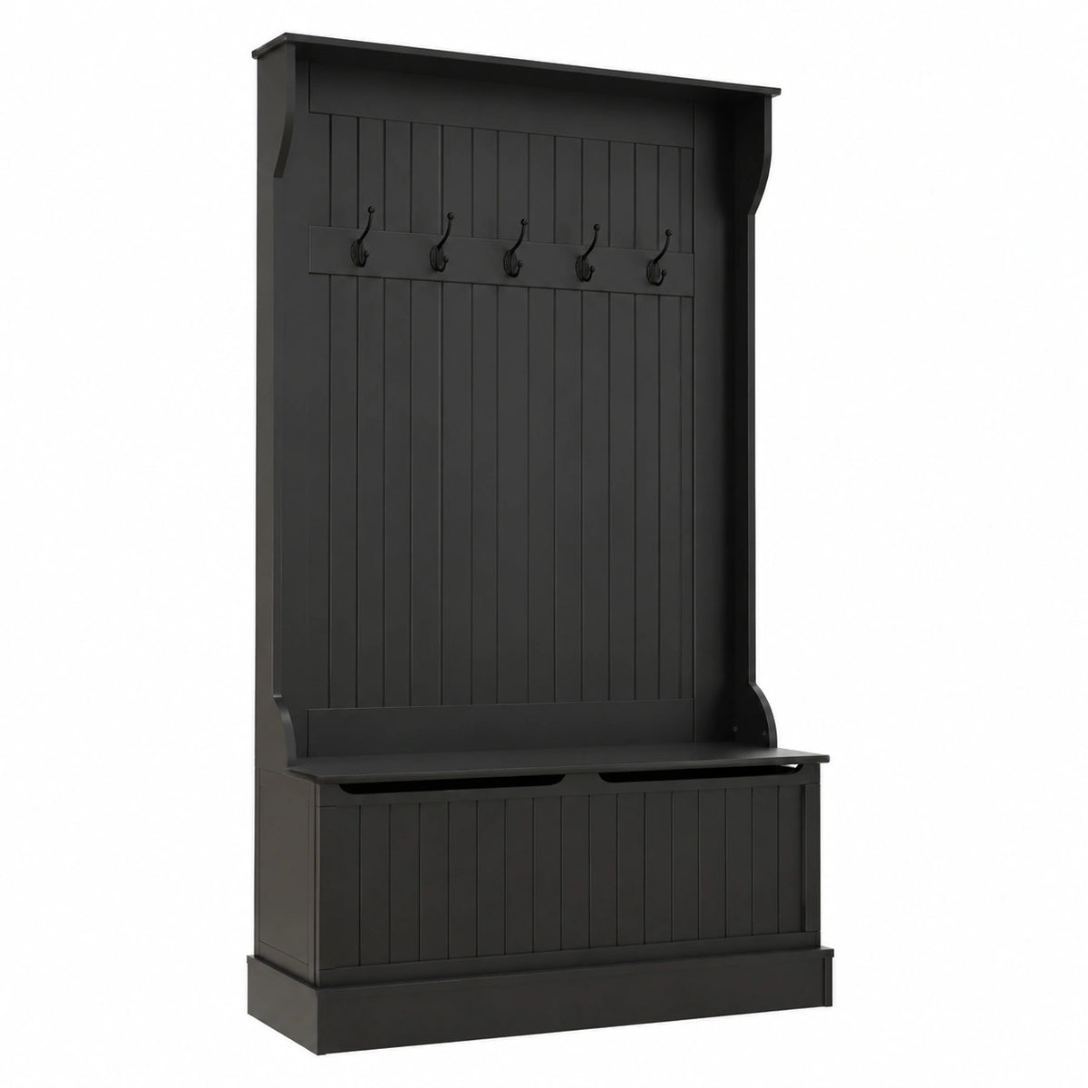 Porte-manteau, avec rangement, avec crochets, coloris noir, 96 x 34 x 179,7 cm, pour l’entrée ou le couloir