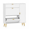 Meuble à chaussures, pliable, réglable, avec rangement, en cuir, coloris blanc, 99,4 x 23,8 x 106,6 cm, pour l’entrée ou le couloir