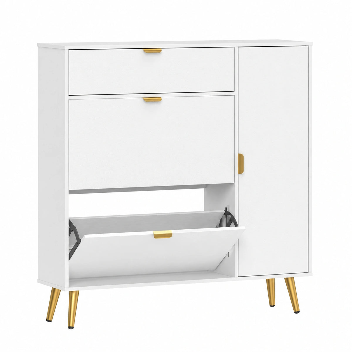 Meuble à chaussures, pliable, réglable, avec rangement, en cuir, coloris blanc, 99,4 x 23,8 x 106,6 cm, pour l’entrée ou le couloir