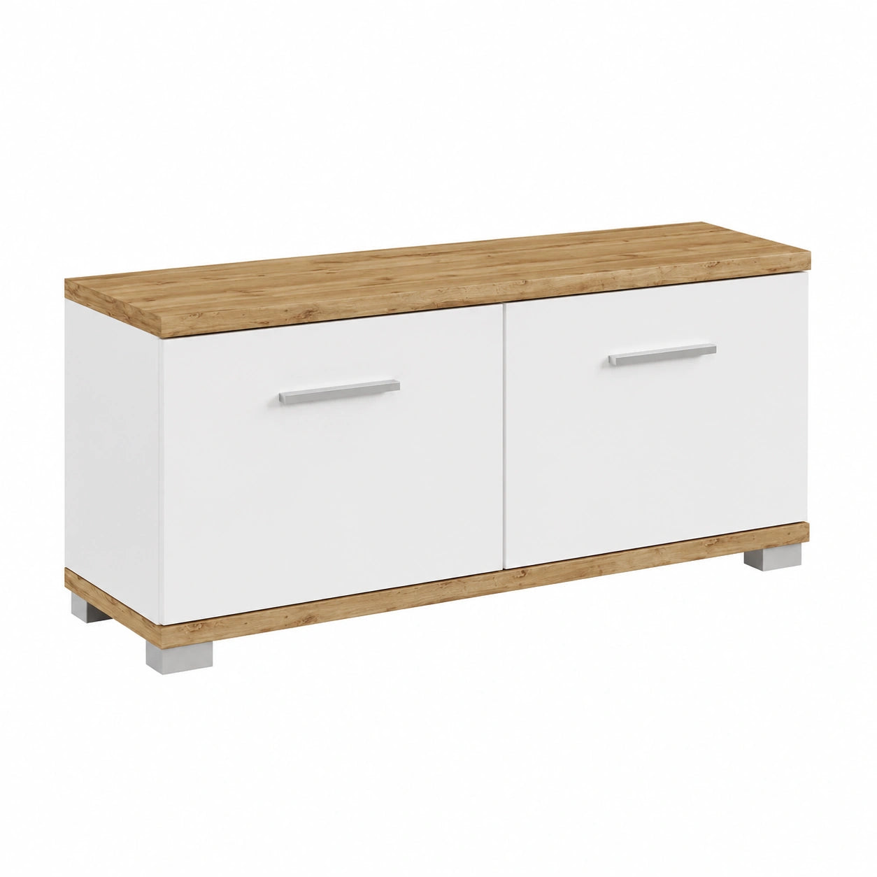 Banc, avec rangement, avec portes, en chêne, coloris blanc, pour les espaces de vie