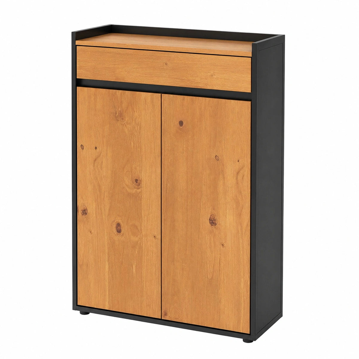 Meuble à chaussures, avec rangement, avec tiroirs, avec étagères, en chêne, coloris noir, pour l’entrée ou le couloir