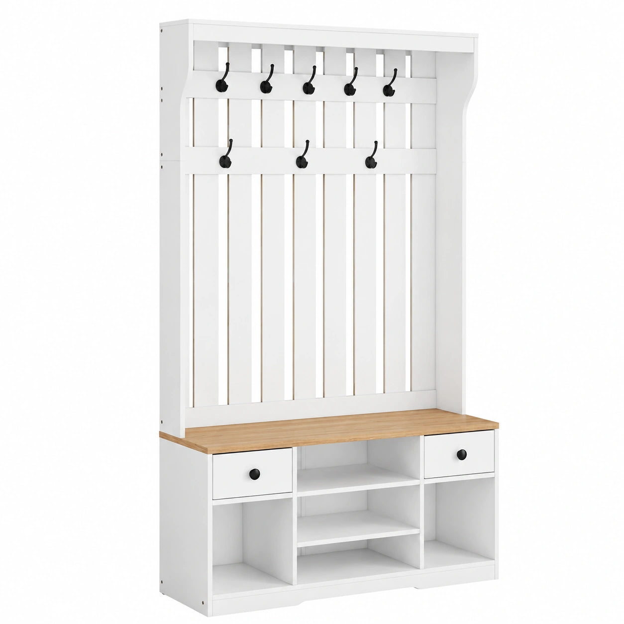 Porte-manteau, réglable, avec tiroirs, avec étagères, en tissu, coloris blanc, 100 x 35 x 180 cm, pour l’entrée ou le couloir