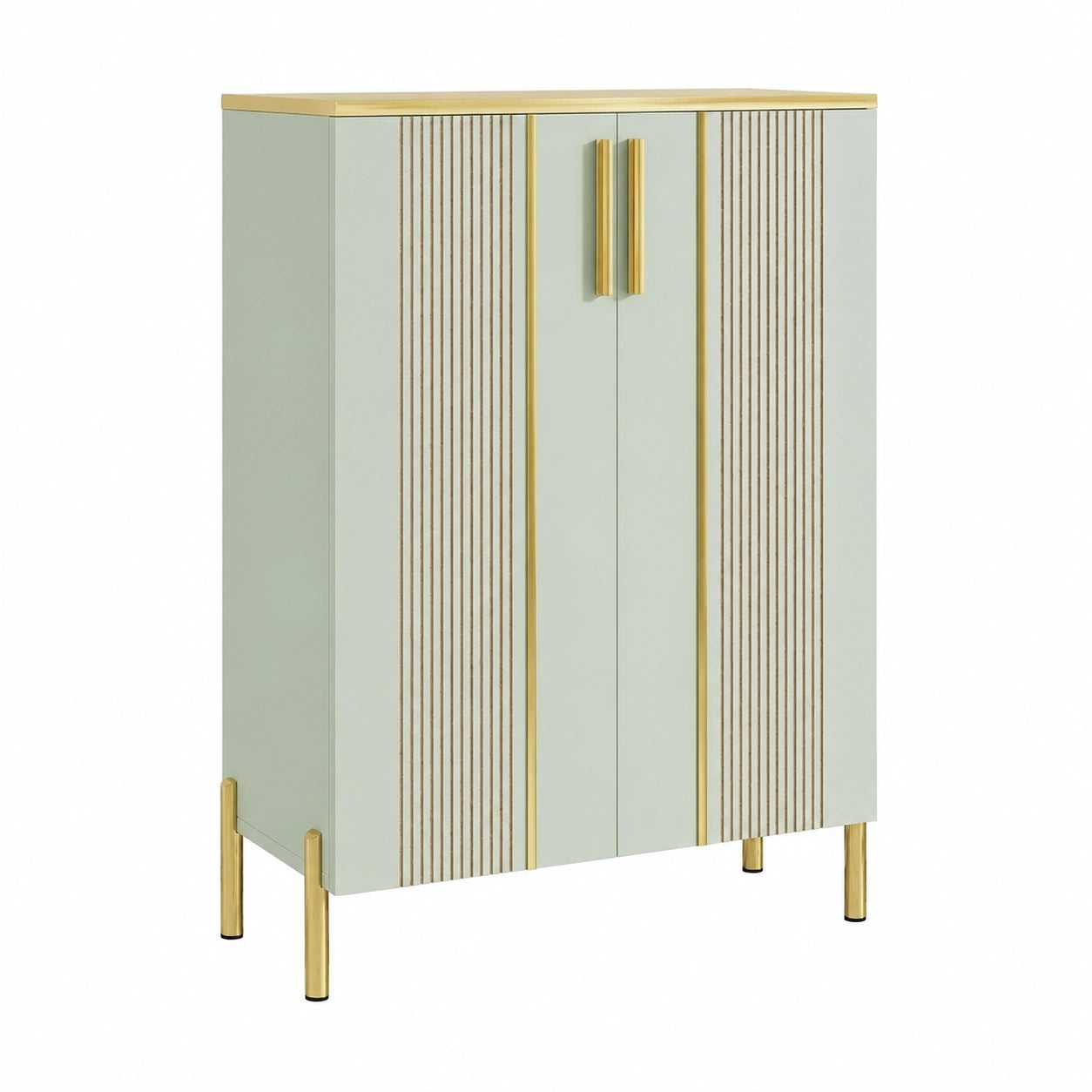 Meuble à chaussures, réglable, avec étagères, avec portes, coloris vert, 70 x 35 x 100 cm, pour l’entrée ou le couloir