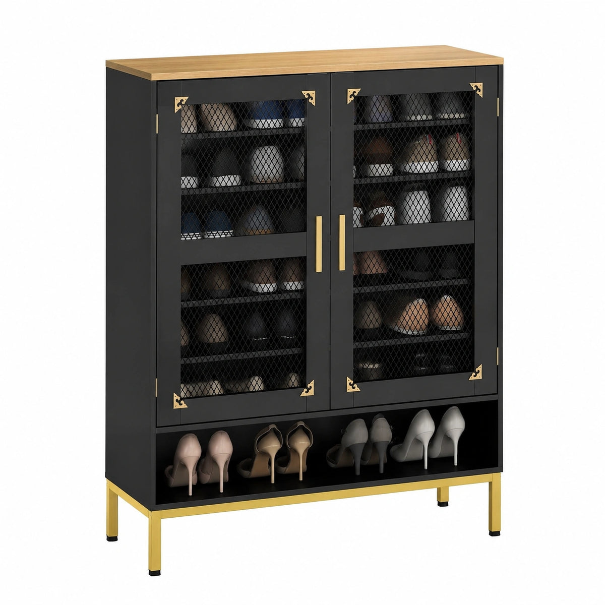 Meuble à chaussures, réglable, avec portes, en métal, coloris noir, 80 x 37 x 106 cm, pour l’entrée ou le couloir