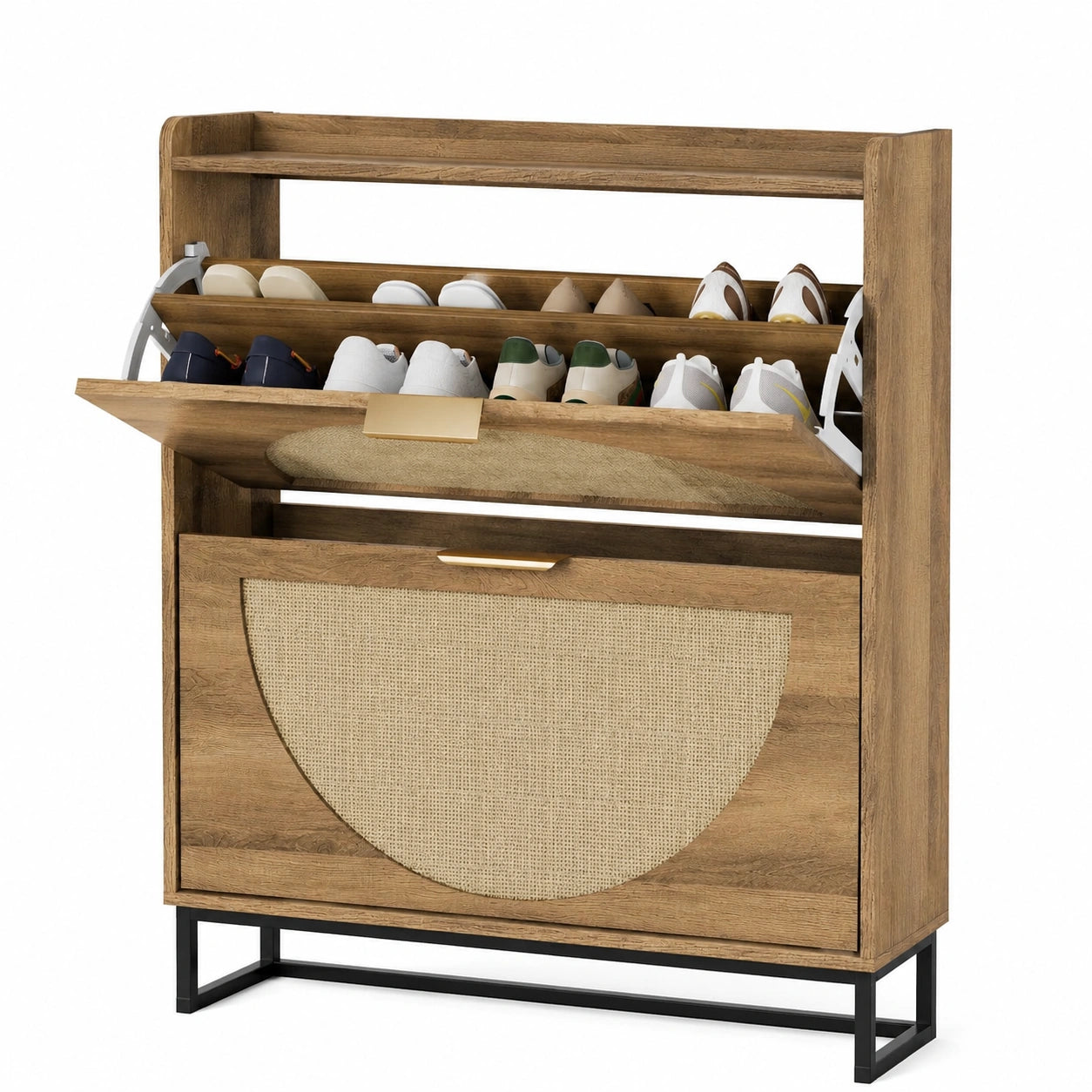 Meuble à chaussures, réglable, avec rangement, avec étagères, en résine tressée, pour l’entrée ou le couloir